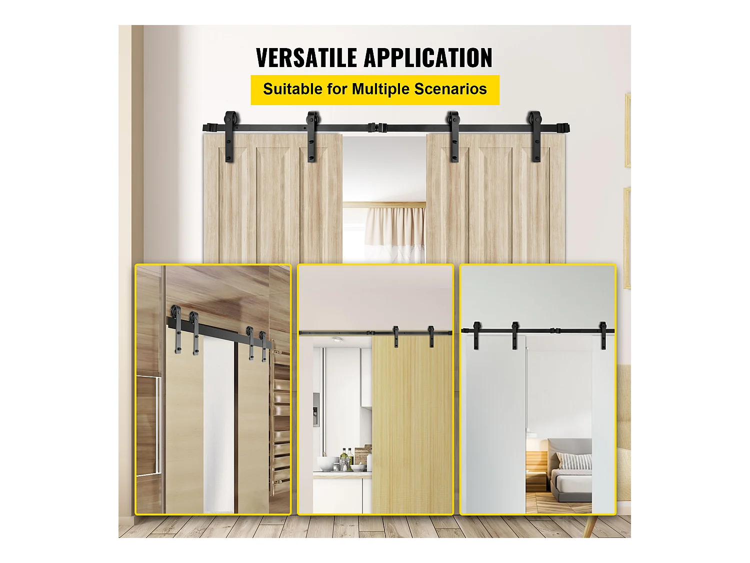 Porte Coulissante SucceBuy Kit de Quincaillerie pour Porte de Grange de 3,7 M, Acier au Carbone, Rail de Porte Double