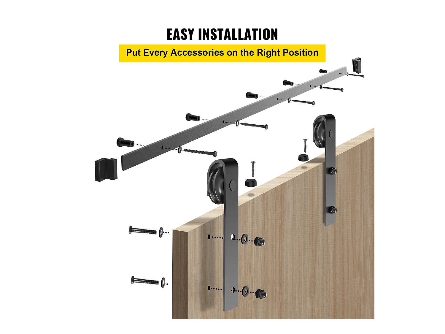 Porte Coulissante SucceBuy Kit de Quincaillerie pour Porte de Grange de 3,7 M, Acier au Carbone, Rail de Porte Double