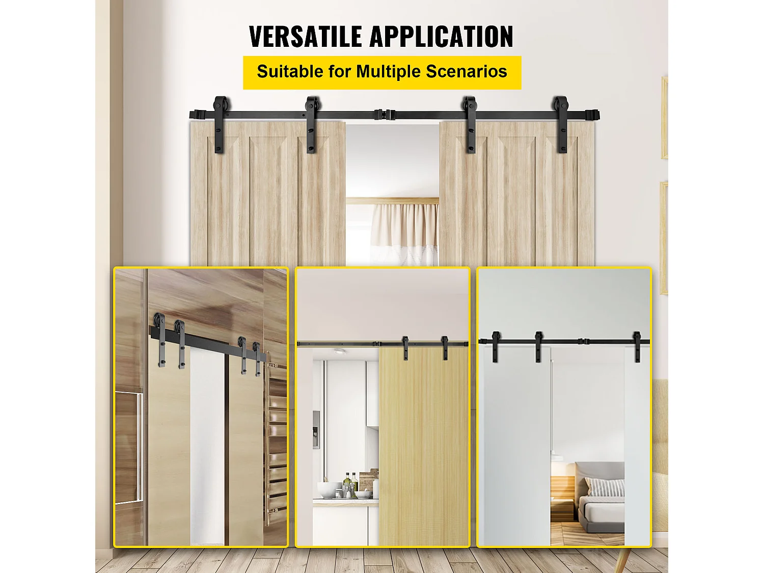 Porte Coulissante SucceBuy Kit de Quincaillerie pour Porte de Grange de 3,7 M, Acier au Carbone, Rail de Porte Double