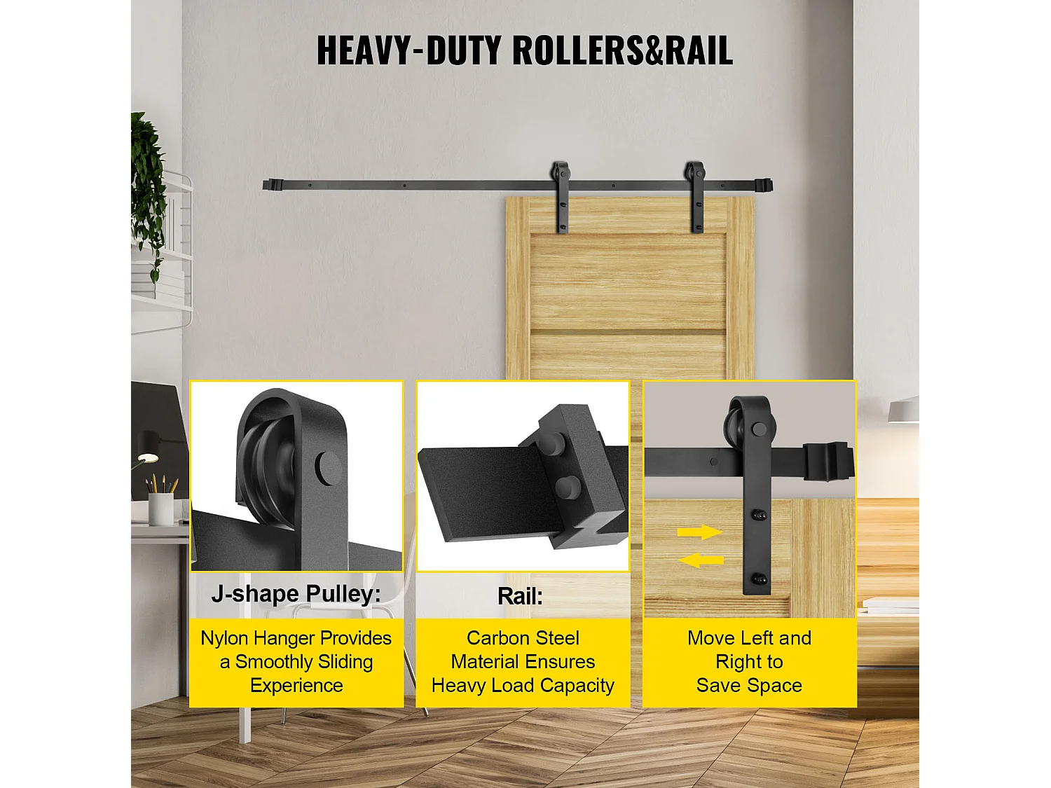 Porte Coulissante SucceBuy Kit de Quincaillerie pour Porte de Grange de 3,7 M, Acier au Carbone, Rail de Porte Double