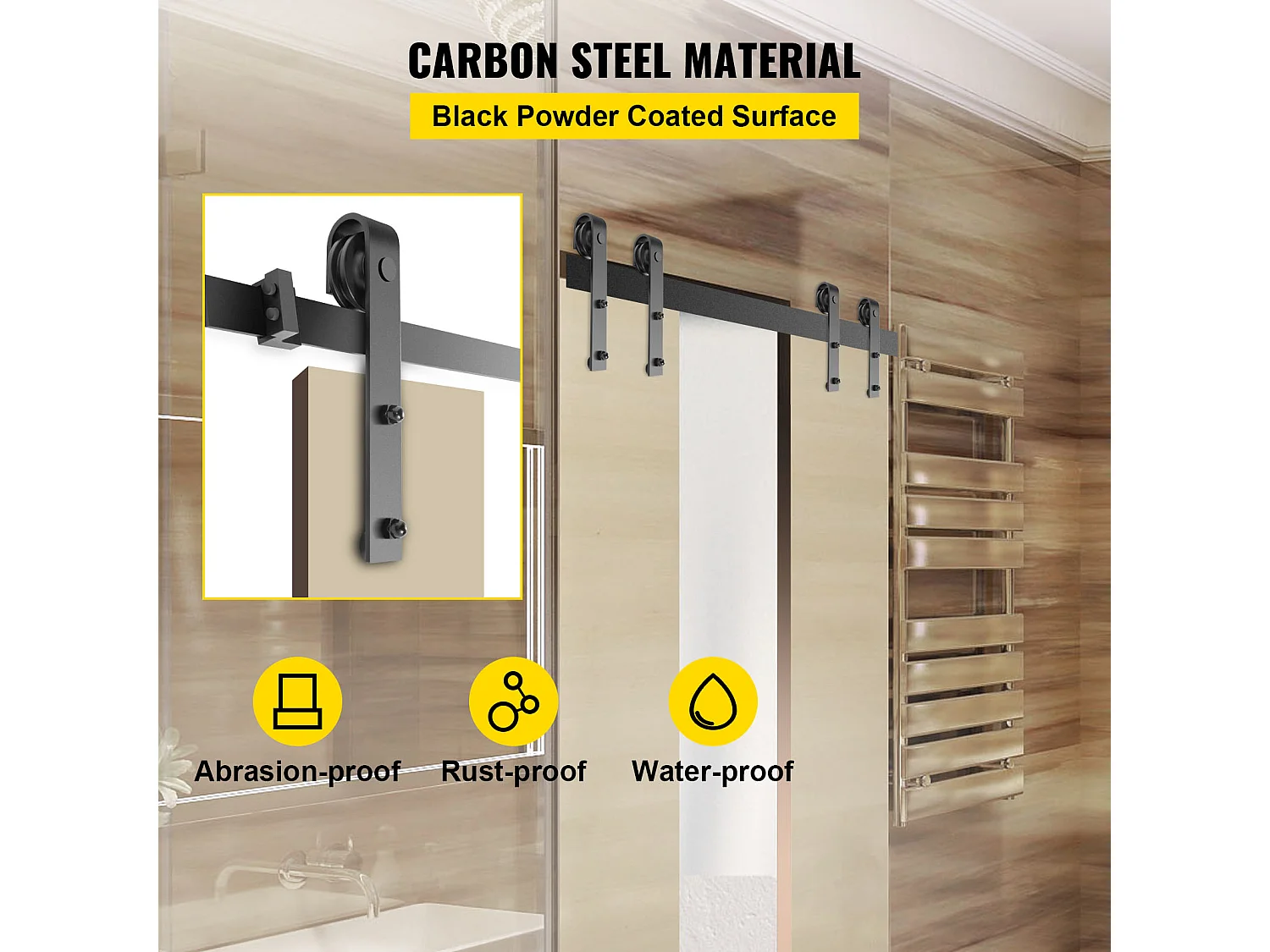 Porte Coulissante SucceBuy Kit de Quincaillerie pour Porte de Grange de 3,7 M, Acier au Carbone, Rail de Porte Double
