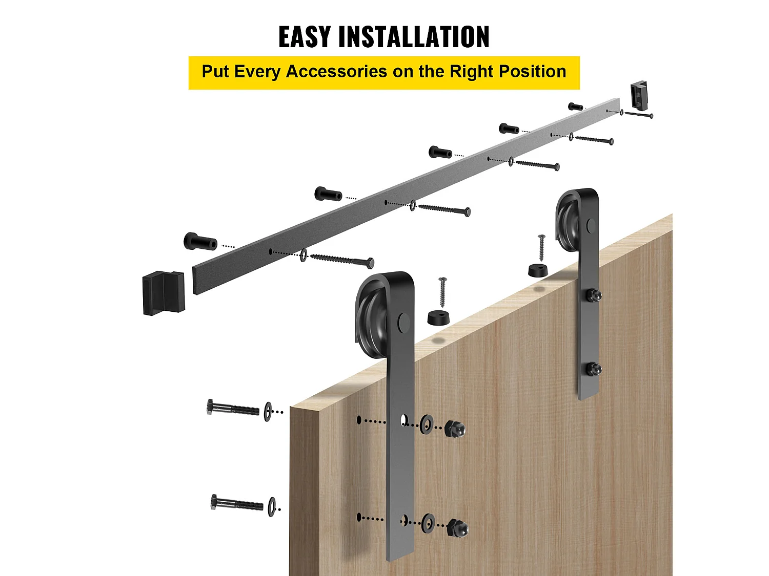Porte Coulissante SucceBuy Kit de Quincaillerie pour Porte de Grange de 3,7 M, Acier au Carbone, Rail de Porte Double