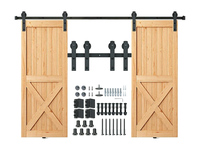 Porta Scorrevole SucceBuy Kit Ferramenta per Porta Scorrevole da 8 Piedi | Binario per Armadio per Ante Doppie | I-Hangers