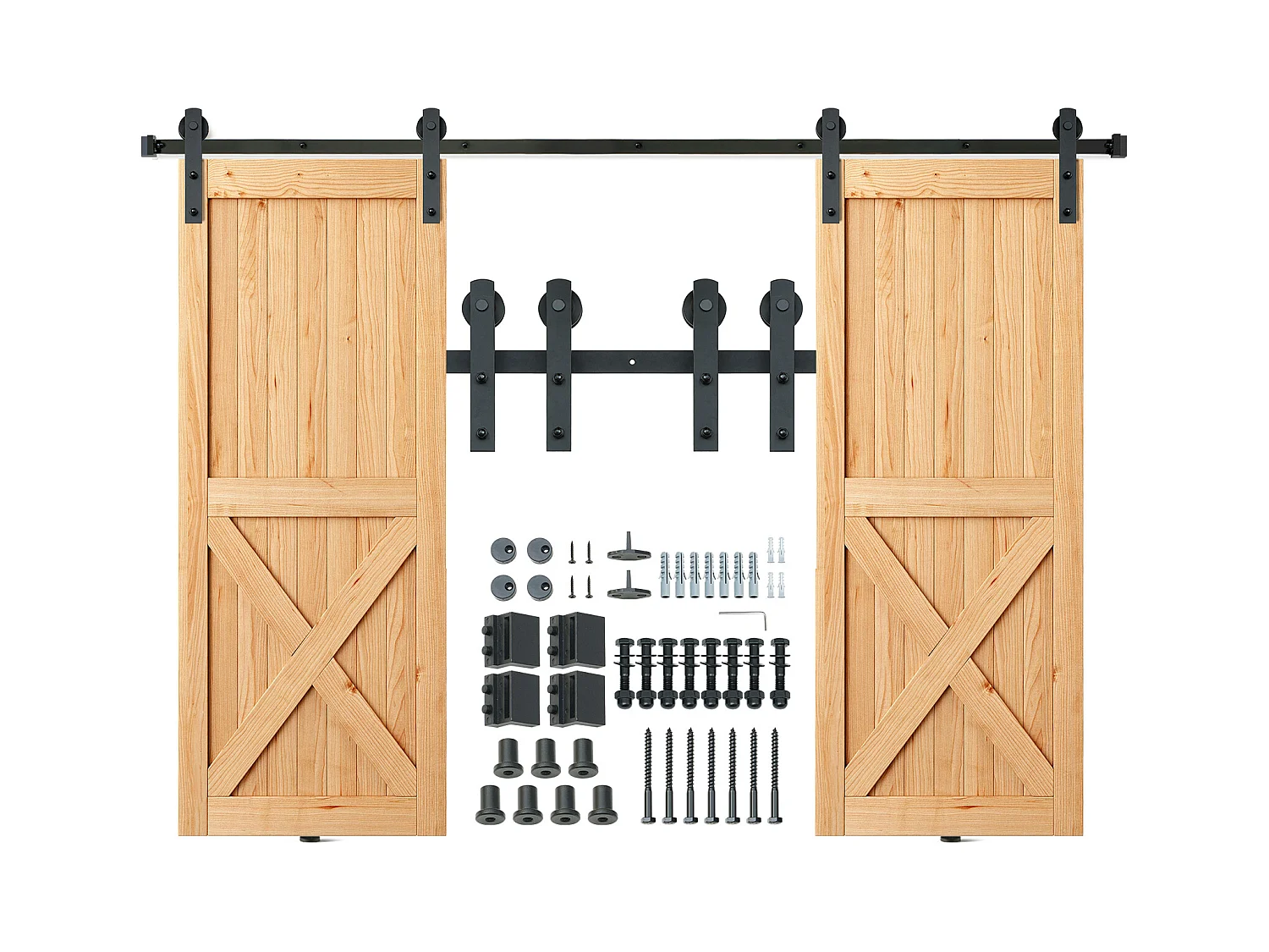 Porte Coulissante SucceBuy Kit de Quincaillerie pour Porte de Grange Coulissante 8 Pieds | Rail de Placard pour Portes Doubles | I-Hangers