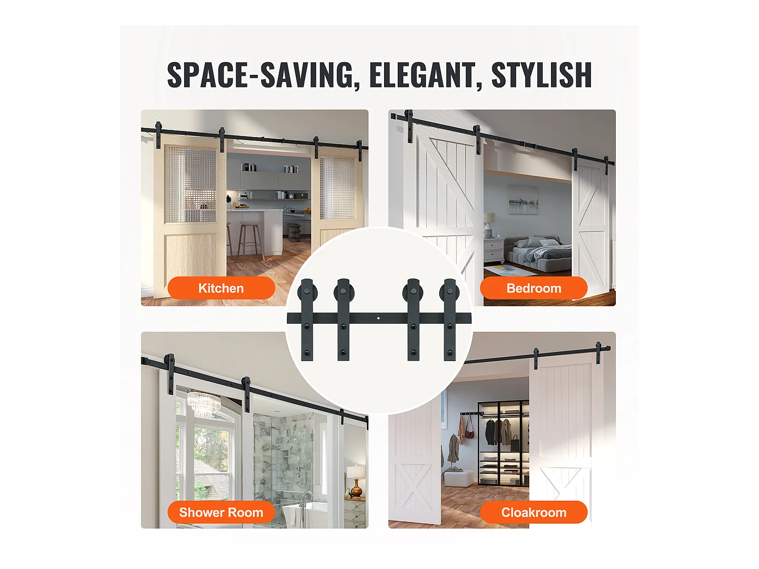 Porte Coulissante SucceBuy Kit de Quincaillerie pour Porte de Grange Coulissante 8 Pieds | Rail de Placard pour Portes Doubles | I-Hangers