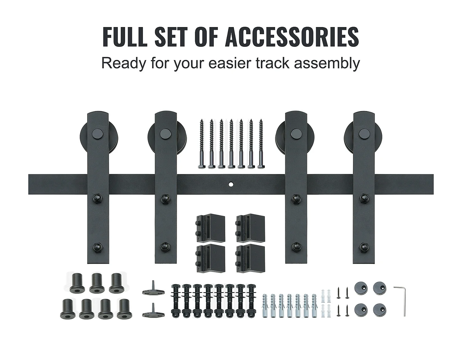 Puerta Corrediza SucceBuy Kit de Herrajes para Puertas Corredizas de Granero de 8 Pies | Riel de Armario para Puertas Dobles | Perchas en Forma de I