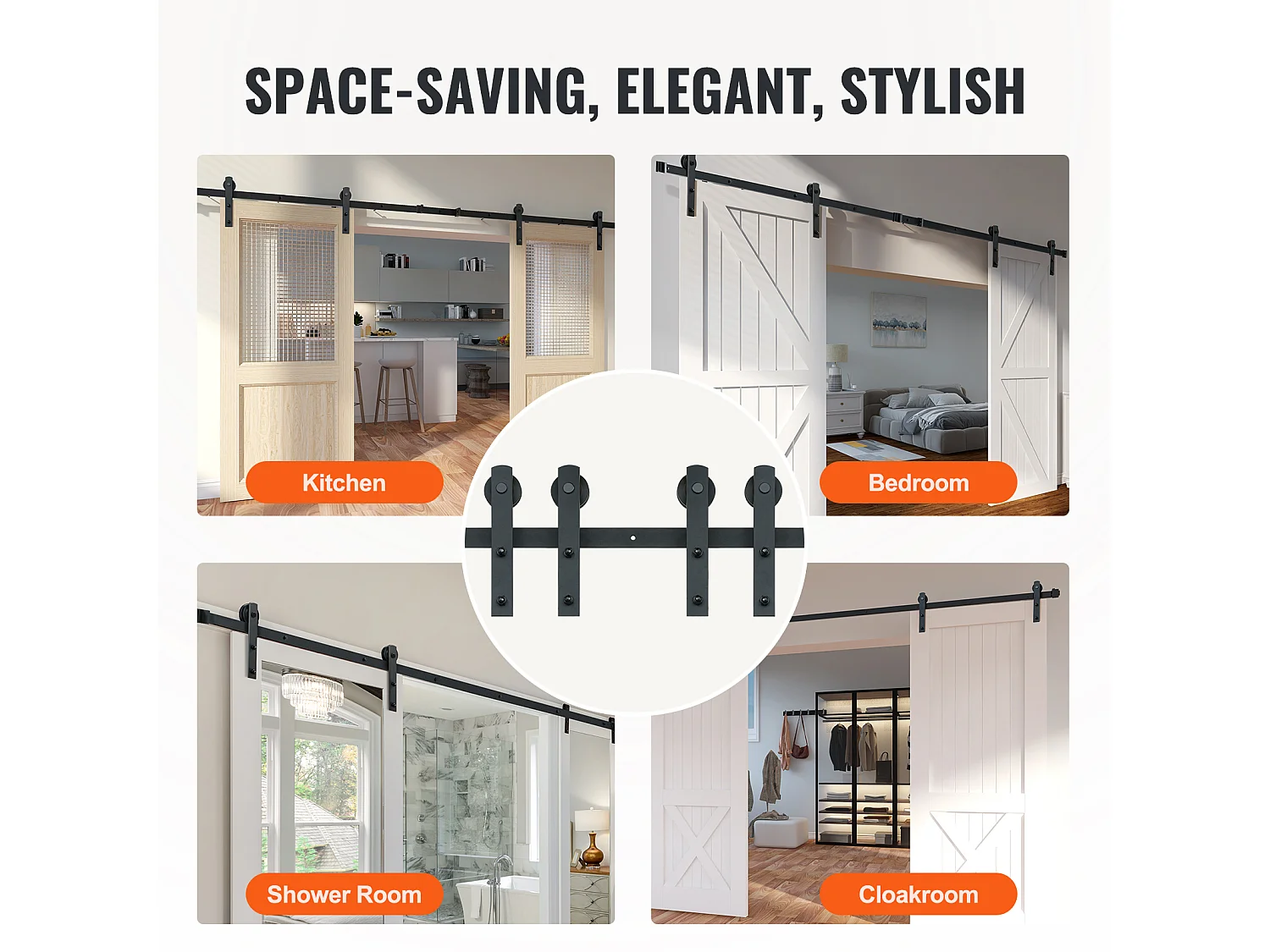 Puerta Corrediza SucceBuy Kit de Herrajes para Puertas Corredizas de Granero de 8 Pies | Riel de Armario para Puertas Dobles | Perchas en Forma de I