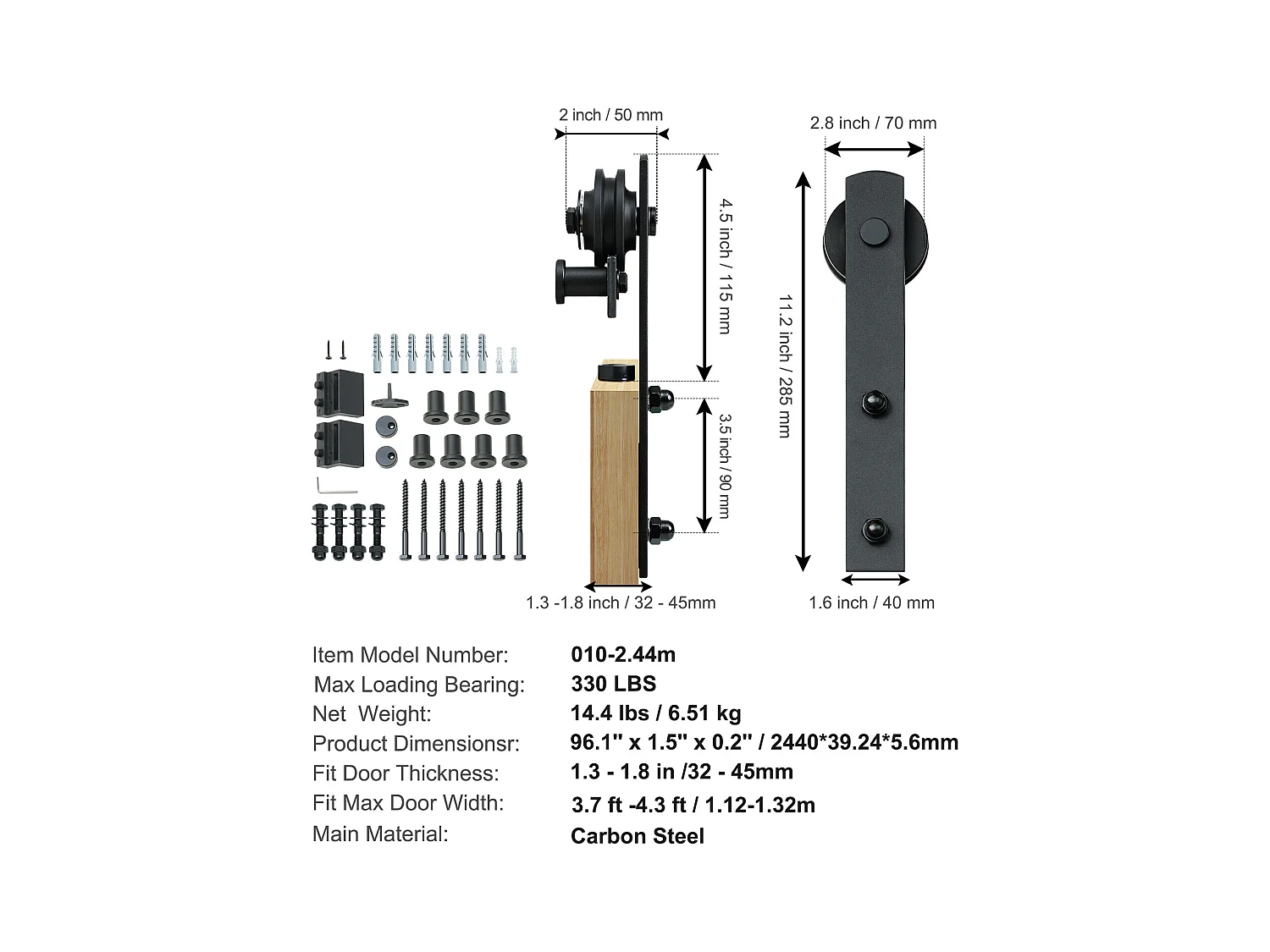 Schiebetür SucceBuy 8 Fuß Schiebetür-Hardware-Kit für Scheunentore, Einzeltür-Schrankschiene