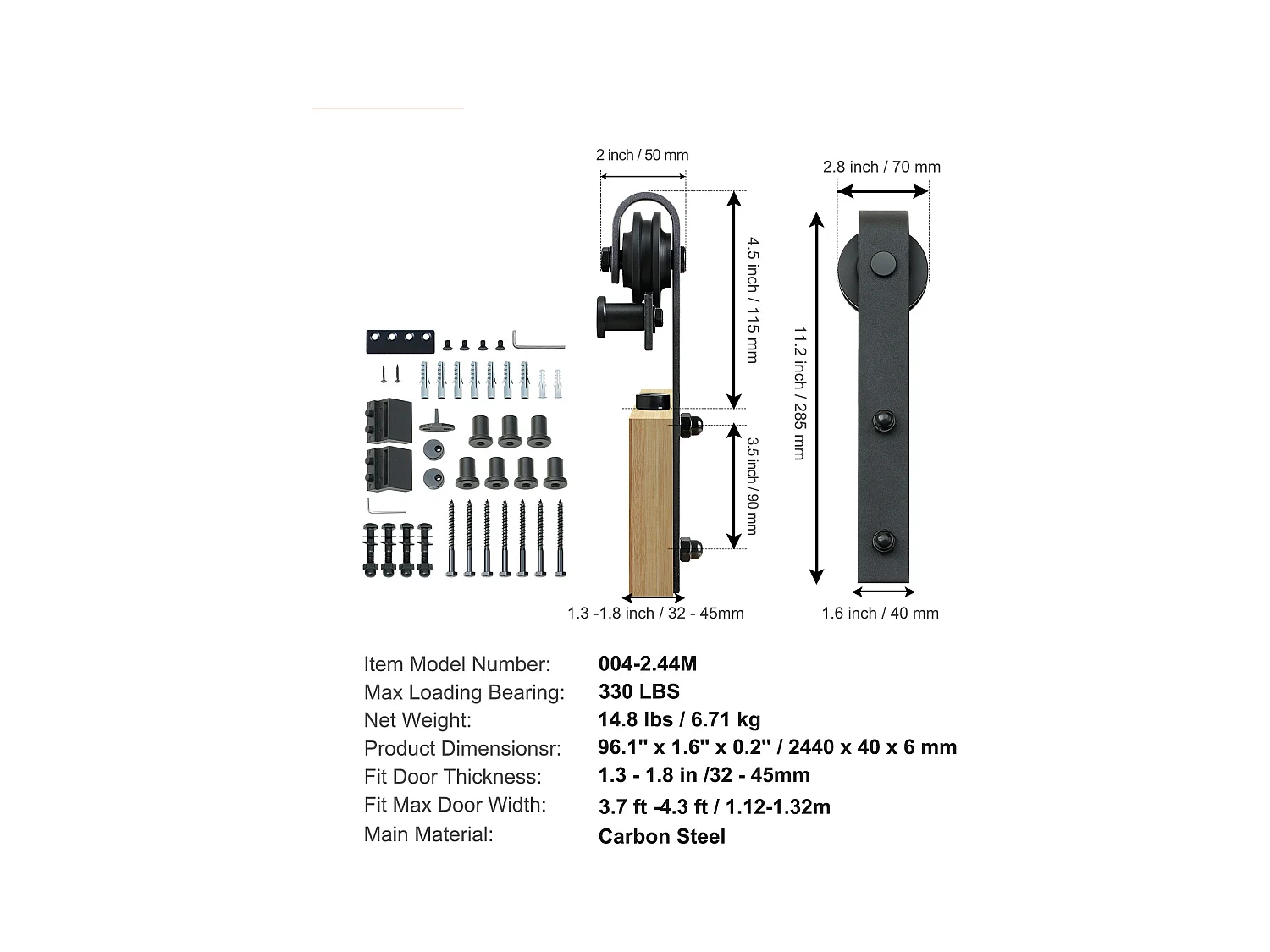 Porta Scorrevole SucceBuy Kit Ferramenta per Porta Scorrevole da 8 Piedi, Binario per Armadio, Gancio a J