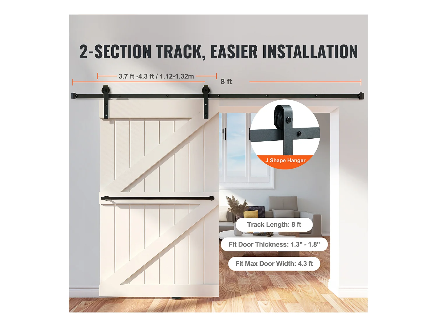 Porta Scorrevole SucceBuy Kit Ferramenta per Porta Scorrevole da 8 Piedi, Binario per Armadio, Gancio a J