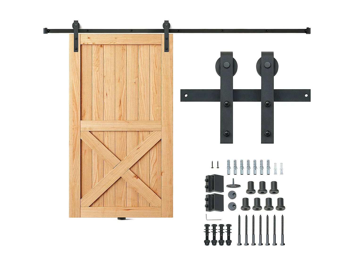 Drzwi Przesuwne SucceBuy 8 Feet Zestaw Okuć do Drzwi Przesuwnych do Stodoły, Szyna do Szafy, Wieszak J