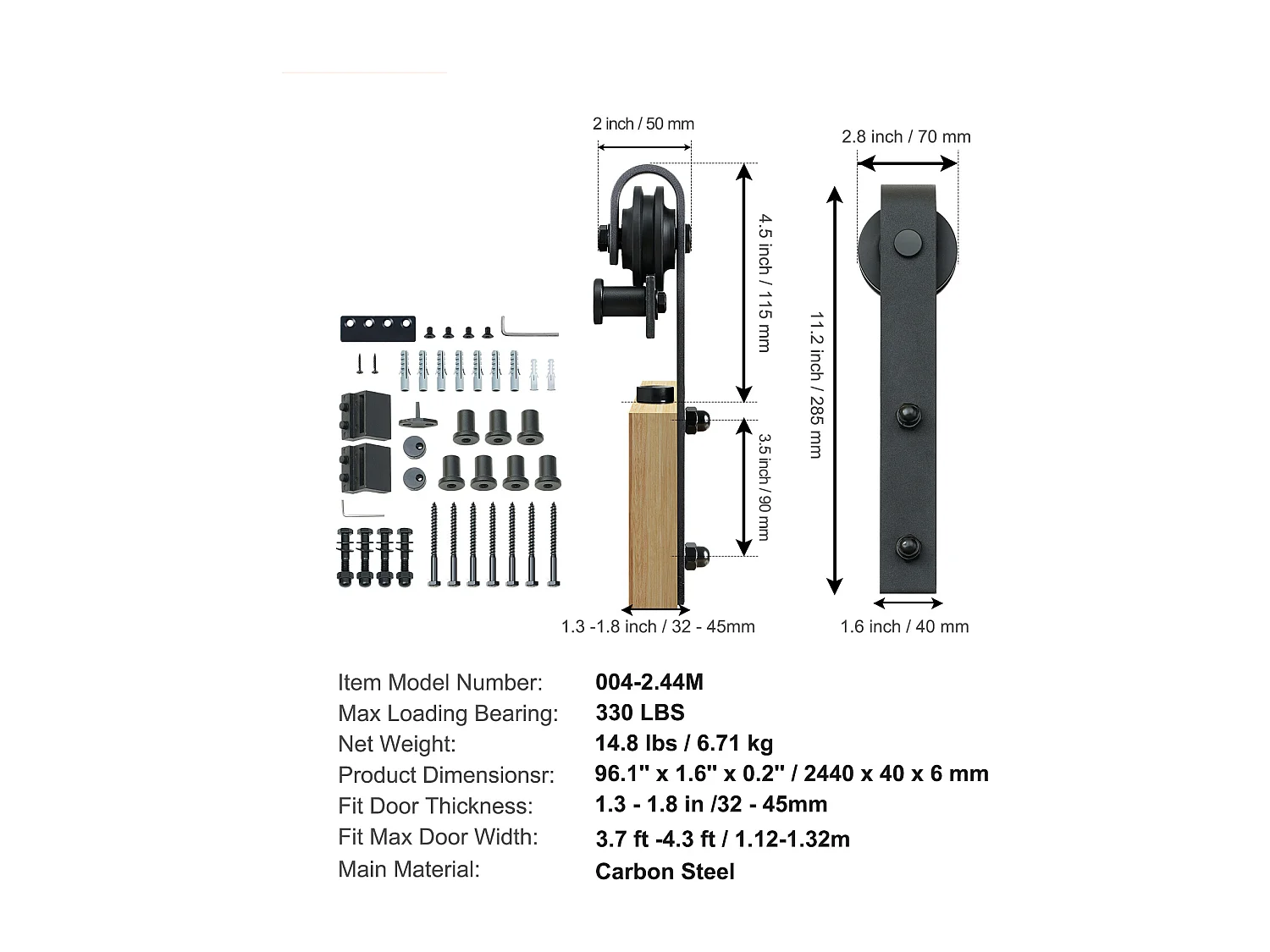Drzwi Przesuwne SucceBuy 8 Feet Zestaw Okuć do Drzwi Przesuwnych do Stodoły, Szyna do Szafy, Wieszak J