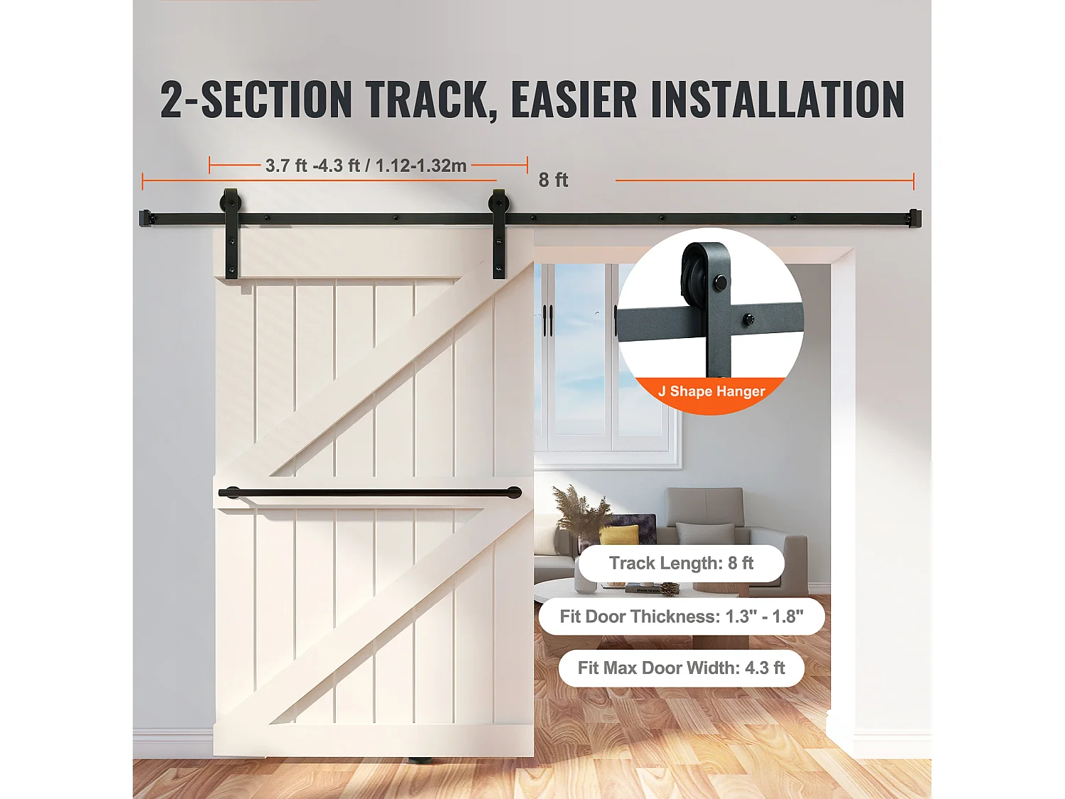 Drzwi Przesuwne SucceBuy 8 Feet Zestaw Okuć do Drzwi Przesuwnych do Stodoły, Szyna do Szafy, Wieszak J