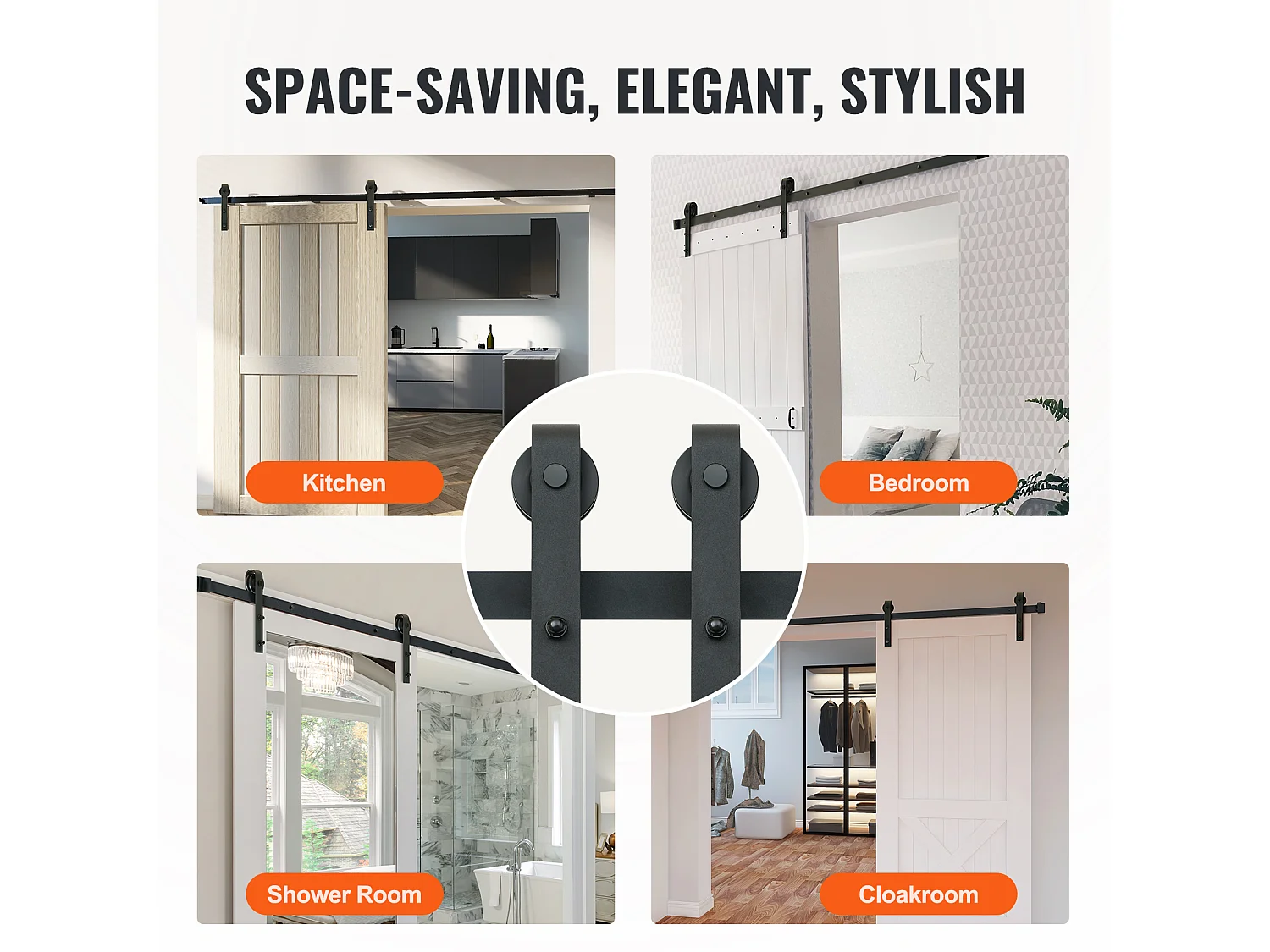 Drzwi Przesuwne SucceBuy 8 Feet Zestaw Okuć do Drzwi Przesuwnych do Stodoły, Szyna do Szafy, Wieszak J