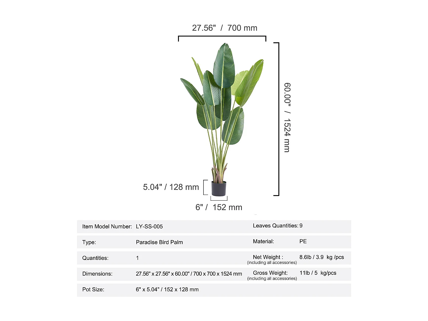 Árbol del Paraíso Artificial SucceBuy de 1,5 m, Planta Verde Artificial