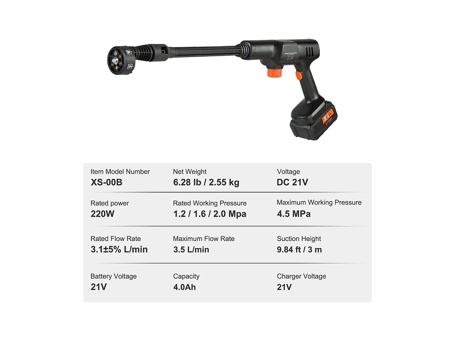 Nettoyeur SucceBuy Haute Pression Sans Fil, Pistolet Pulvérisateur D'eau Portable pour Voiture, 652 PSI