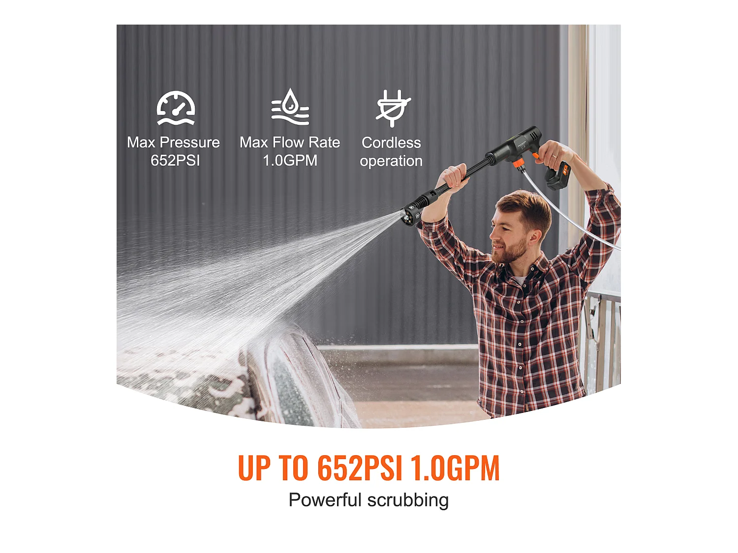 Nettoyeur SucceBuy Haute Pression Sans Fil, Pistolet Pulvérisateur D'eau Portable pour Voiture, 652 PSI