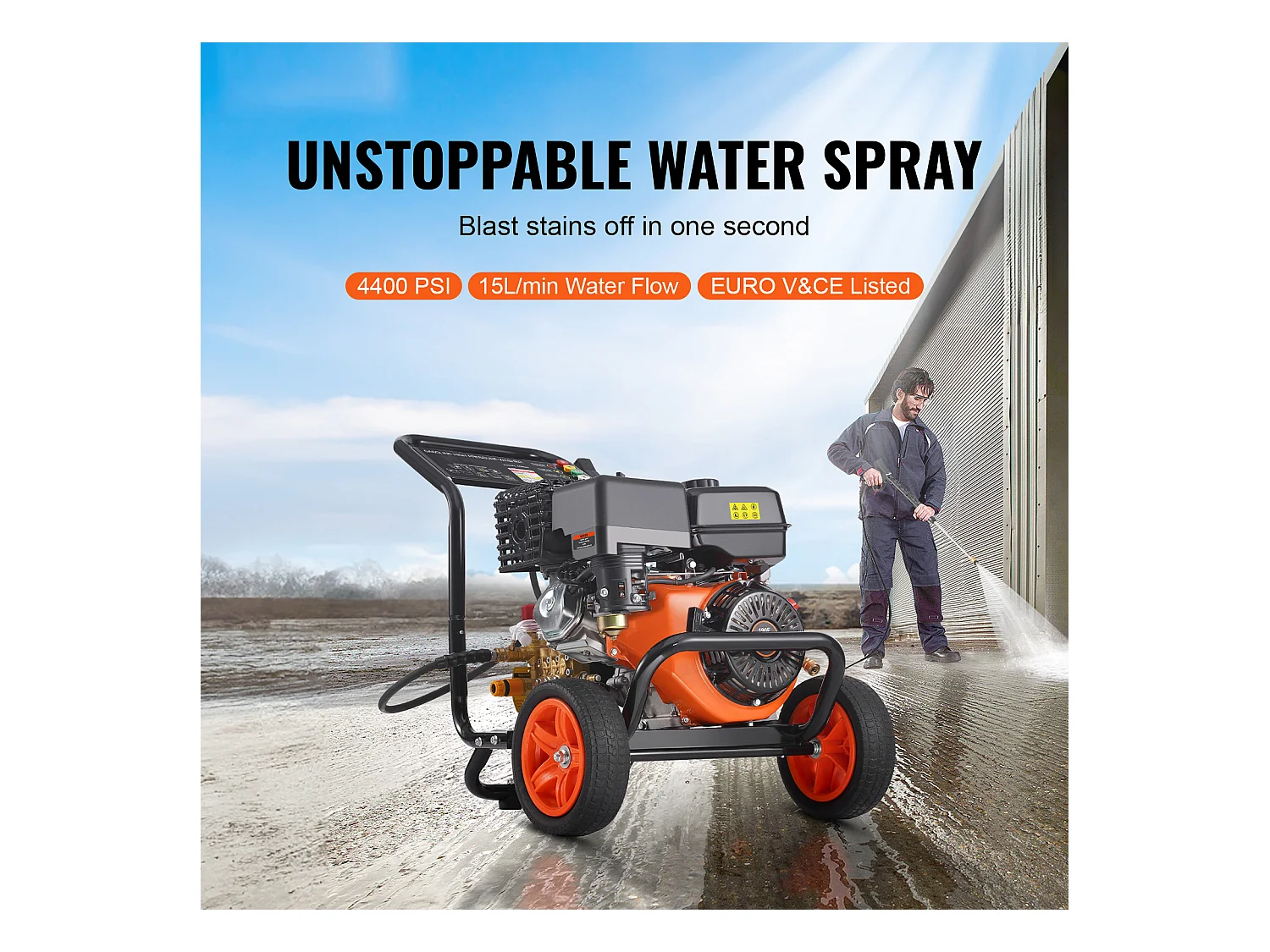 Nettoyeur Haute Pression SucceBuy  à Essence 4400 PSI 15 L/Min 2,6 GPM 5 Buses pour le Nettoyage