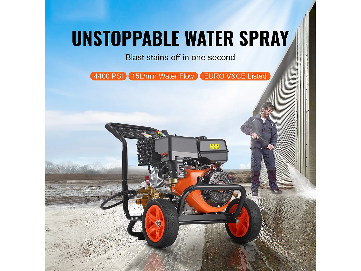 Nettoyeur Haute Pression SucceBuy  à Essence 4400 PSI 15 L/Min 2,6 GPM 5 Buses pour le Nettoyage