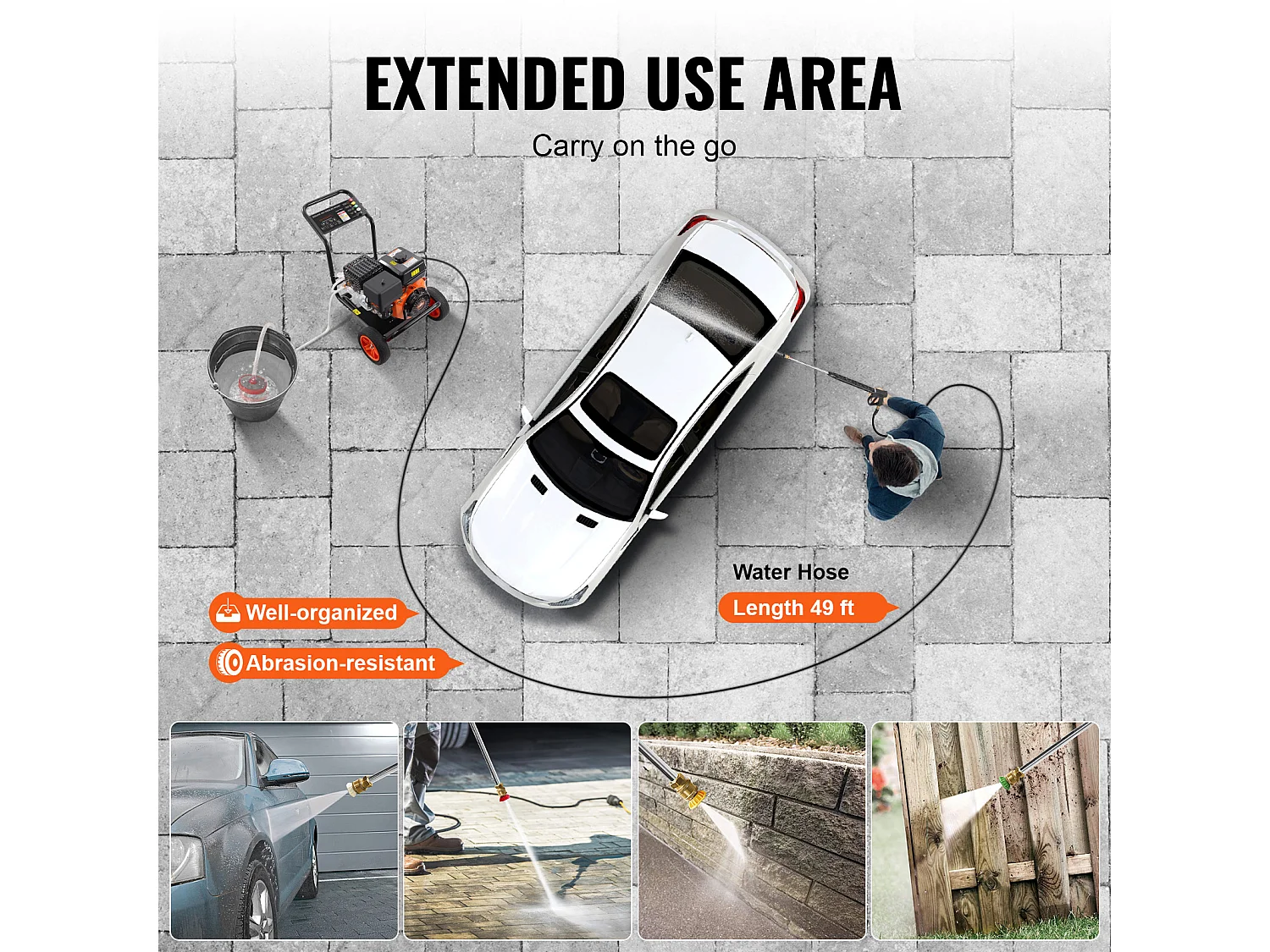 Nettoyeur Haute Pression SucceBuy  à Essence 4400 PSI 15 L/Min 2,6 GPM 5 Buses pour le Nettoyage
