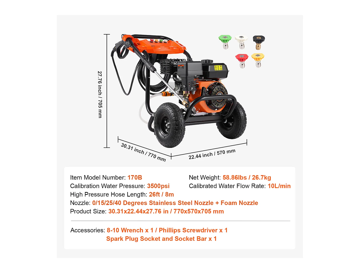 Nettoyeur Haute Pression SucceBuy  à Gaz 3500 PSI 10 L/min 2,6 GPM 5 Buses pour le Nettoyage Introduction