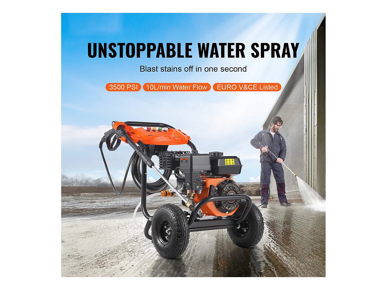Nettoyeur Haute Pression SucceBuy  à Gaz 3500 PSI 10 L/min 2,6 GPM 5 Buses pour le Nettoyage Introduction