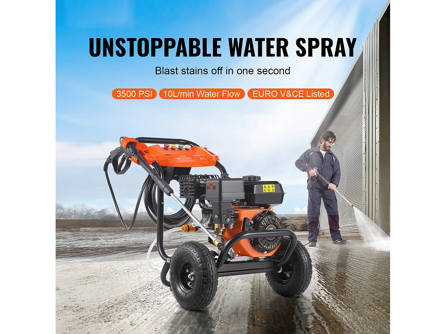 Gasdrukreiniger SucceBuy 3500 PSI 10 L/min 2,6 GPM 5 Sproeiers voor Reiniging Inleiding