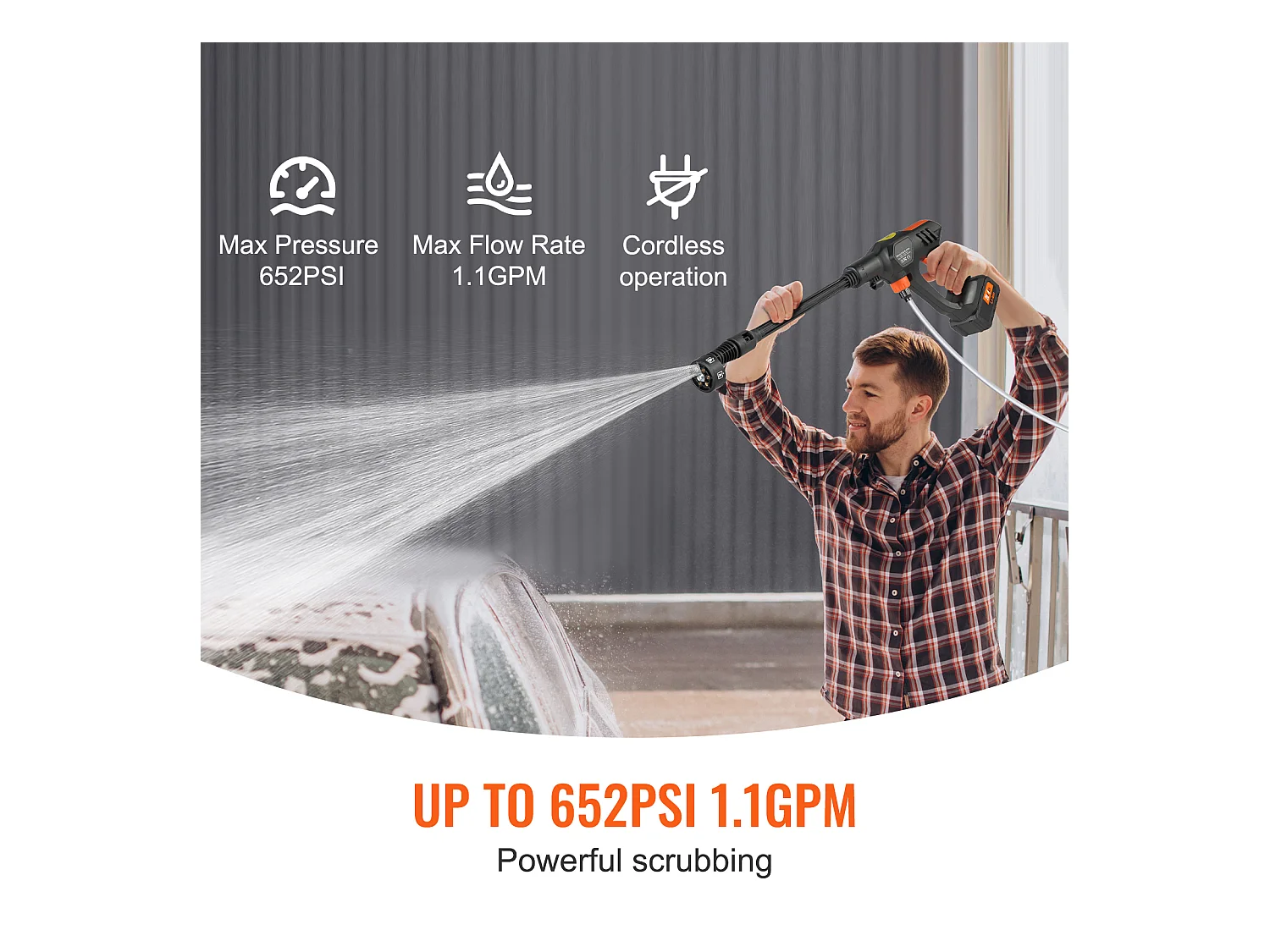 Nettoyeur SucceBuy Haute Pression Sans Fil, Pistolet Pulvérisateur D'eau Portable pour Voiture, 652 PSI