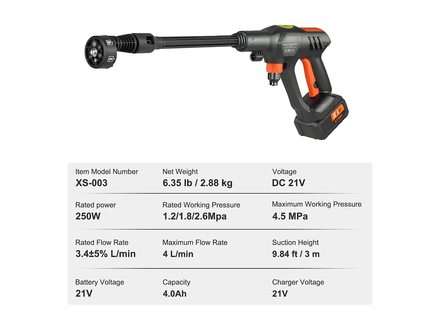 Nettoyeur SucceBuy Haute Pression Sans Fil, Pistolet Pulvérisateur D'eau Portable pour Voiture, 652 PSI