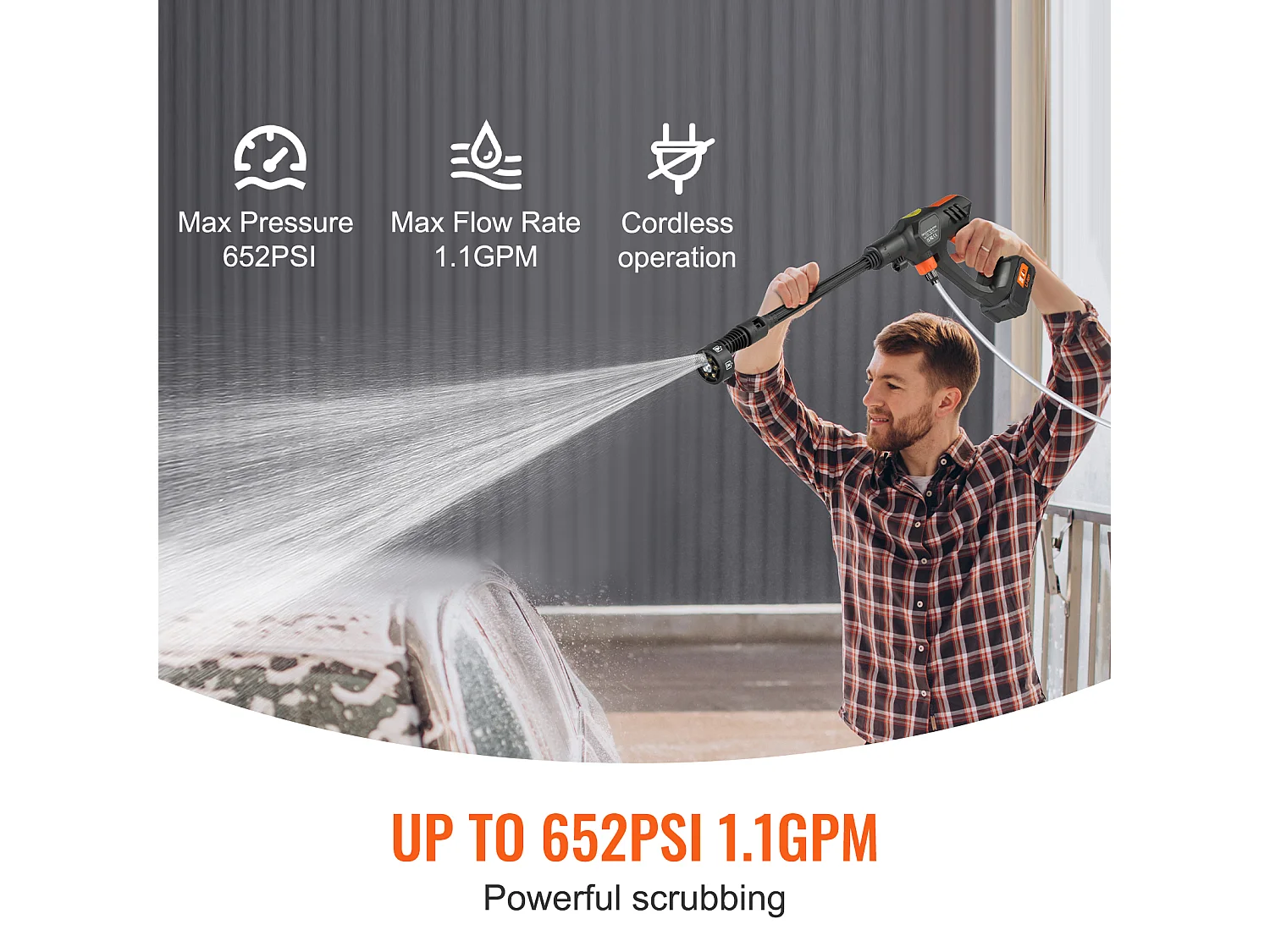 Nettoyeur SucceBuy Haute Pression Sans Fil, Pistolet Pulvérisateur D'eau Portable pour Voiture, 652 PSI