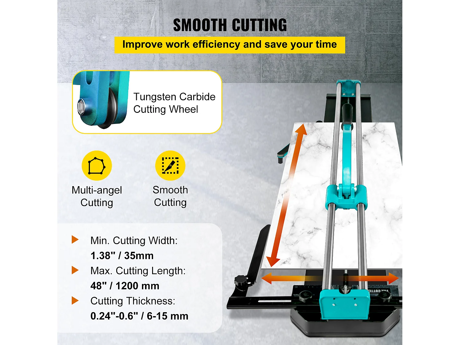 Tagliapiastrelle SucceBuy Tagliapiastrelle Manuale da 47"/1200 mm con Guida Laser per Piastrelle in Ceramica