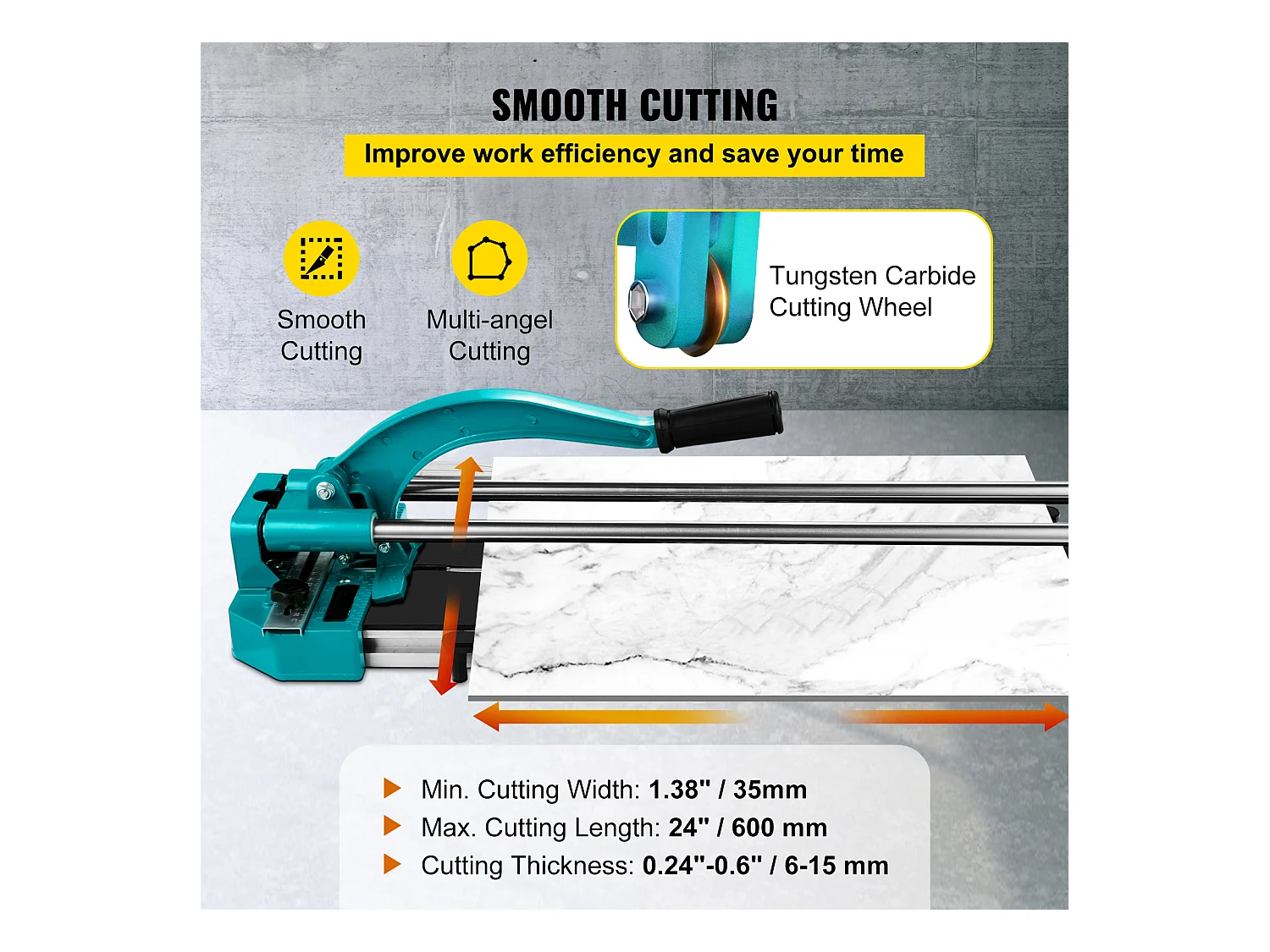 Cortadora de Azulejos SucceBuy Cortadora de Azulejos de 24 Pulgadas con Guía Láser, Rieles Dobles y Soportes