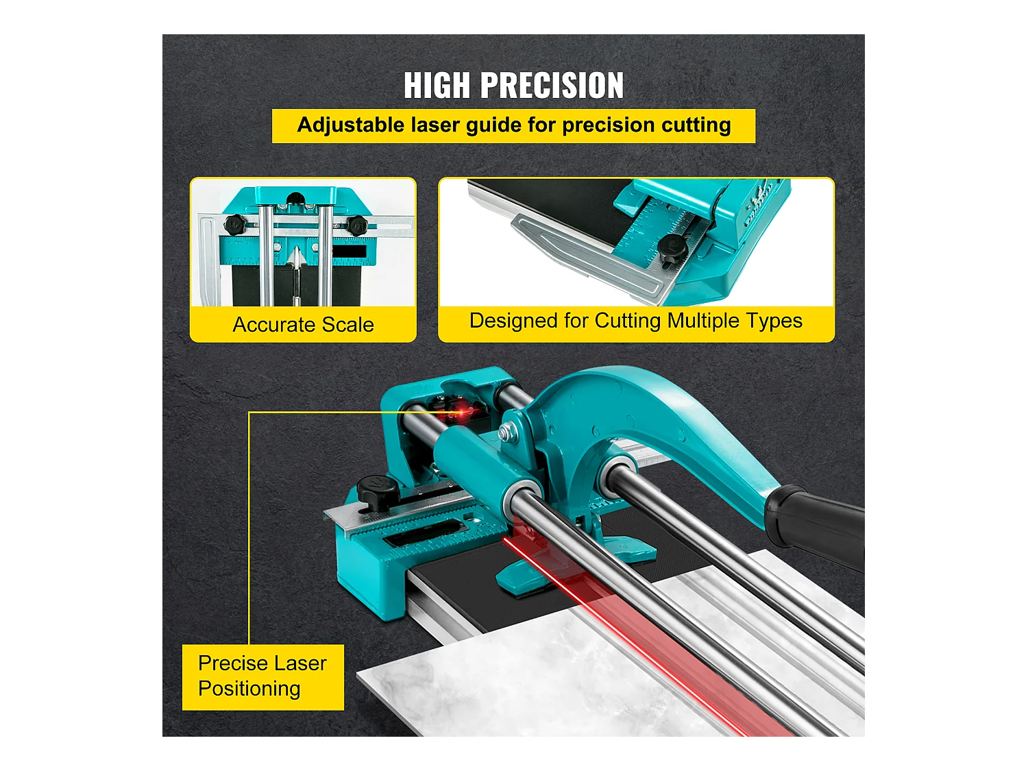 Cortadora de Azulejos SucceBuy Cortadora de Azulejos de 24 Pulgadas con Guía Láser, Rieles Dobles y Soportes