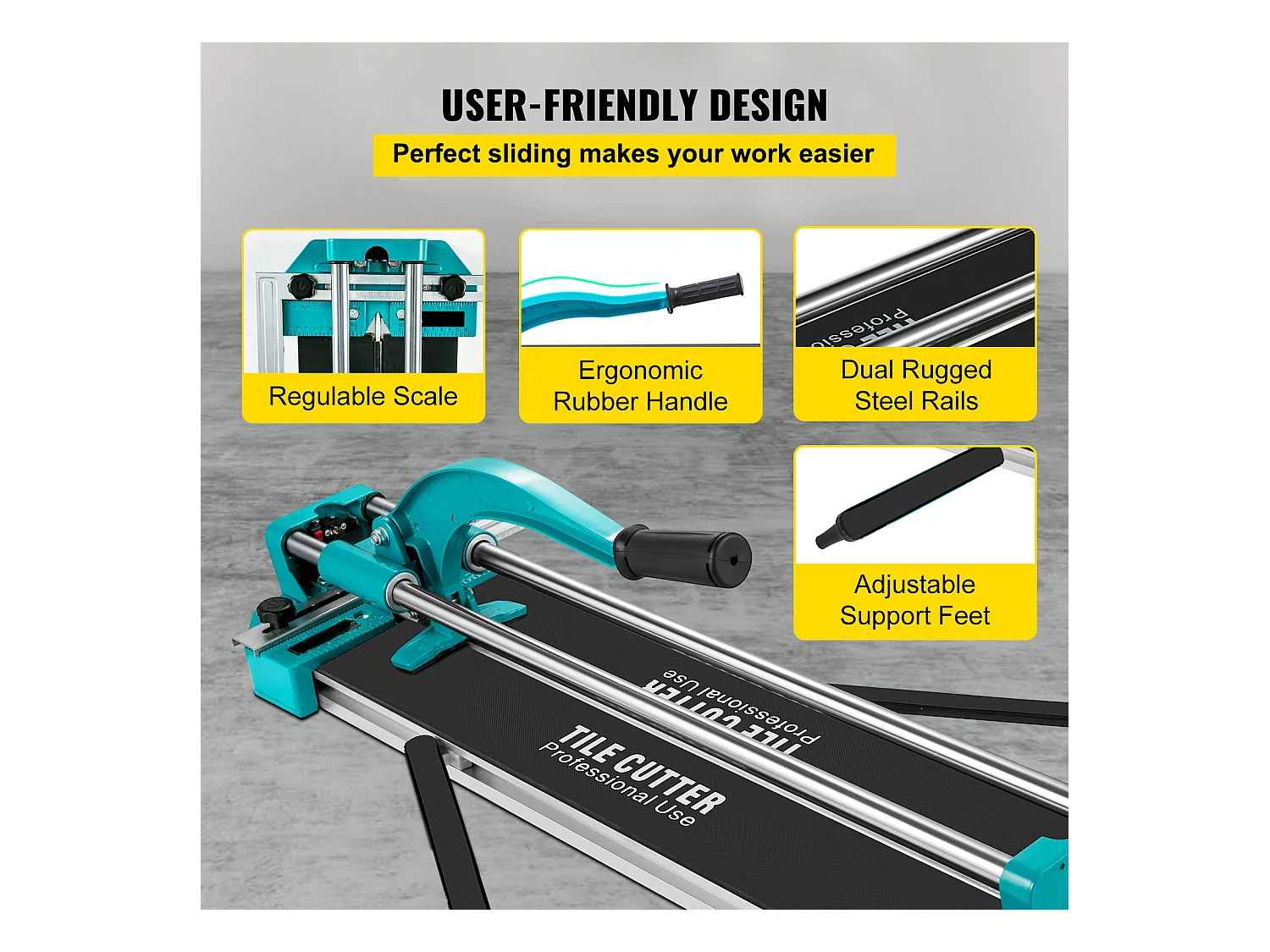 Cortadora de Azulejos SucceBuy Cortadora de Azulejos de 24 Pulgadas con Guía Láser, Rieles Dobles y Soportes