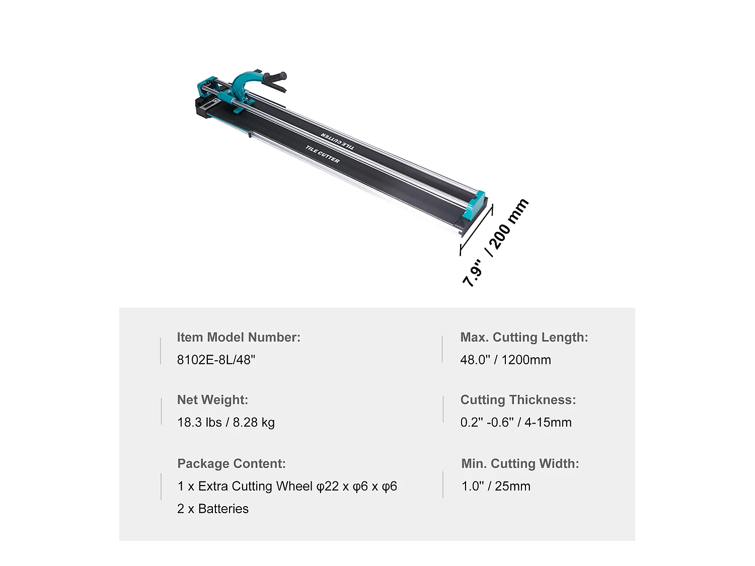 Cortadora de Azulejos SucceBuy Cortadora Manual de Azulejos de 48" con Infrarrojos para Cerámica Porcelánica