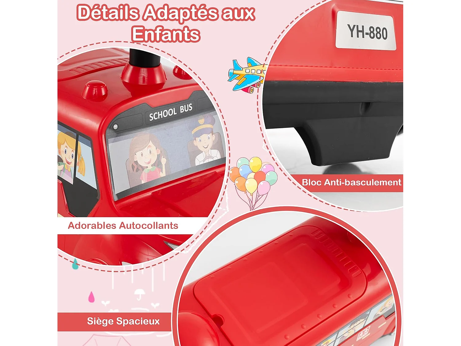 Porteur Enfant en Forme Bus avec Volant & Musique, Voiture à Pousser Bébé avec Bloc Anti-basculement & Stockage Caché, Charge 15 kg pour 19-36 Mois