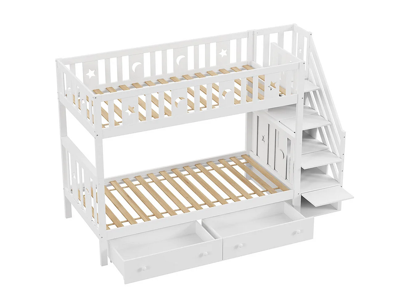 Stapelbed 90x200/90x200 cm,kinderbed met laden,wit