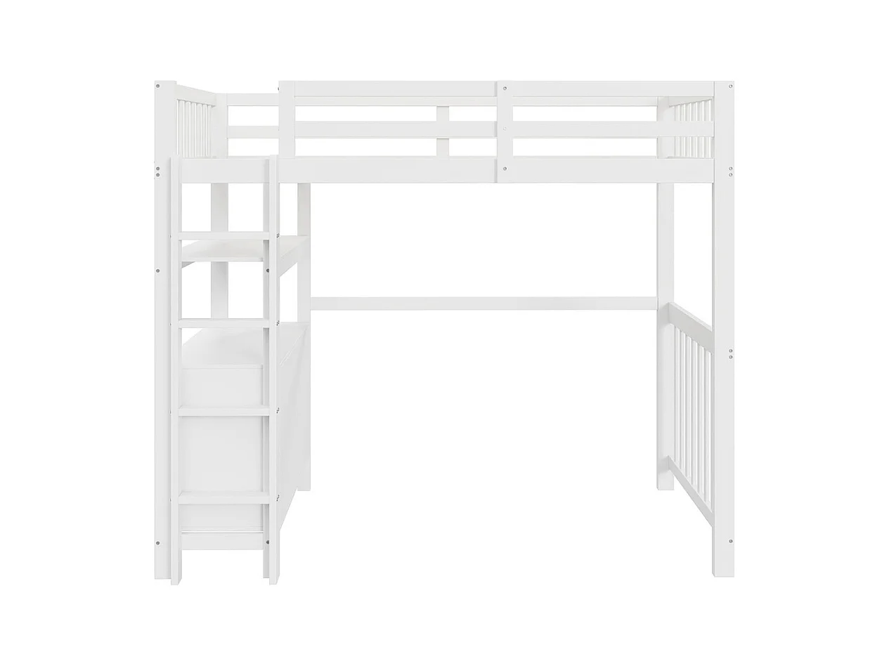 Lit mezzanine 90x200cm, Échelle de sécurité, Tiroirs et étagères, Lit simple,Blanc