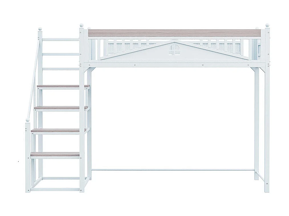 Lit mezzanine 90 x 200 cm,échelle de sécurité pour le rangement, blanc,sans matelas