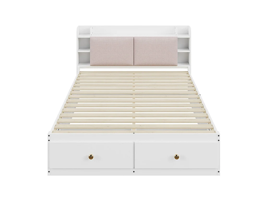 Lit coffre  140x200cm,Lit combiné en bois massif,Lit double de rangement Lit tatami, blanc