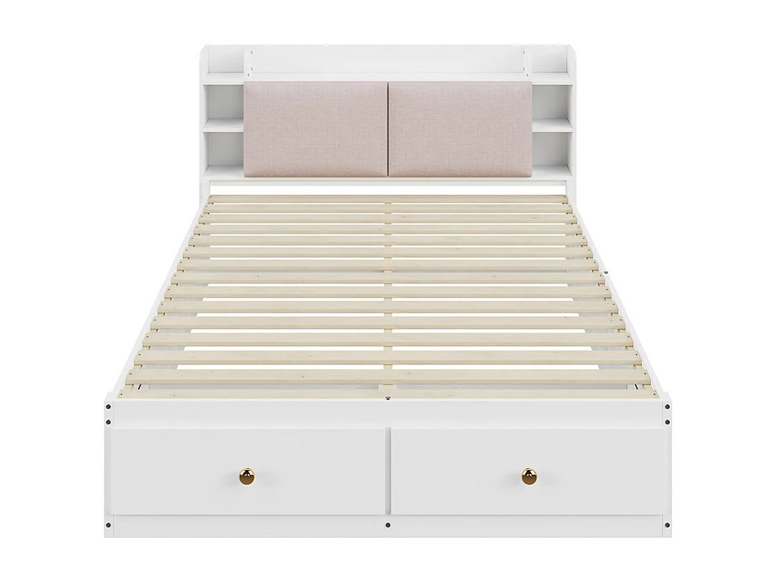 Lit coffre  140x200cm,Lit combiné en bois massif,Lit double de rangement Lit tatami, blanc