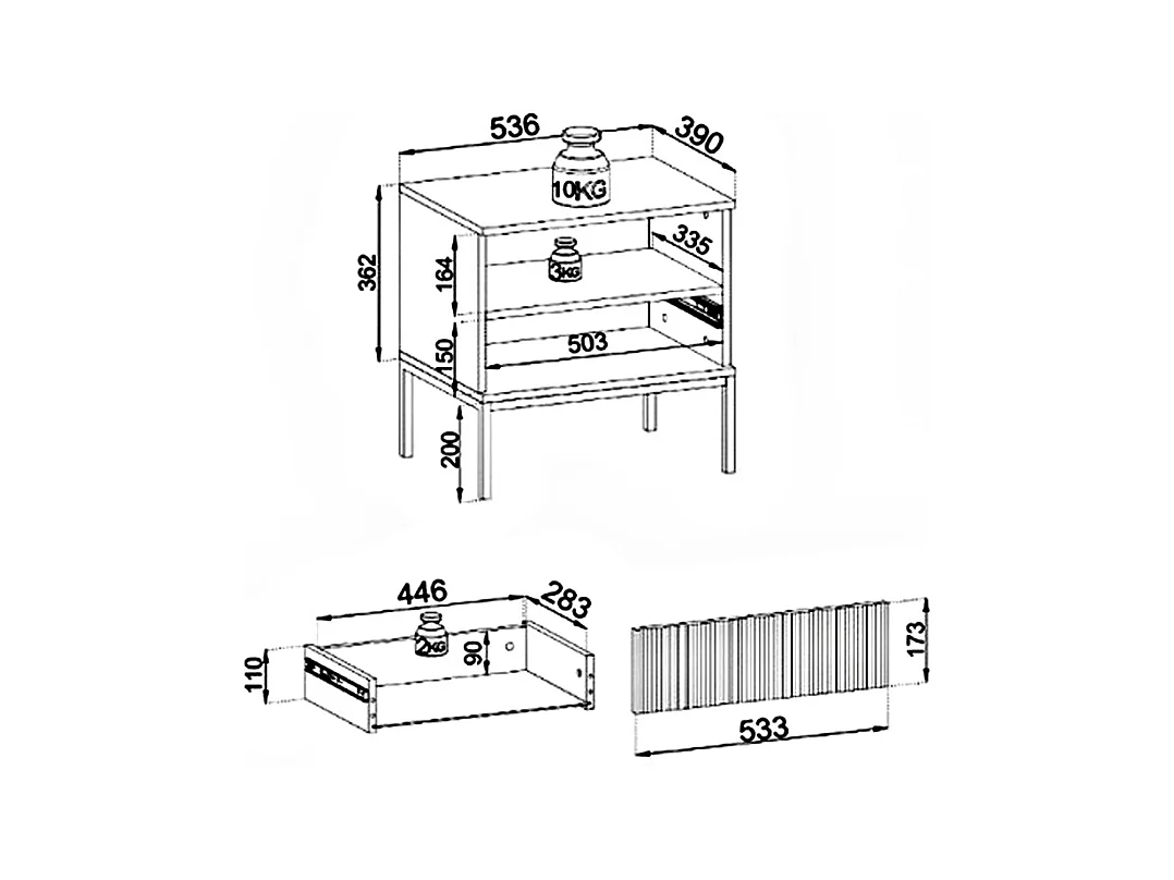 Sæt med 2 sengeborde med 1 skuffe og 1 niche - Med LED-lys - MDF og røget glas - Beige - OVILA