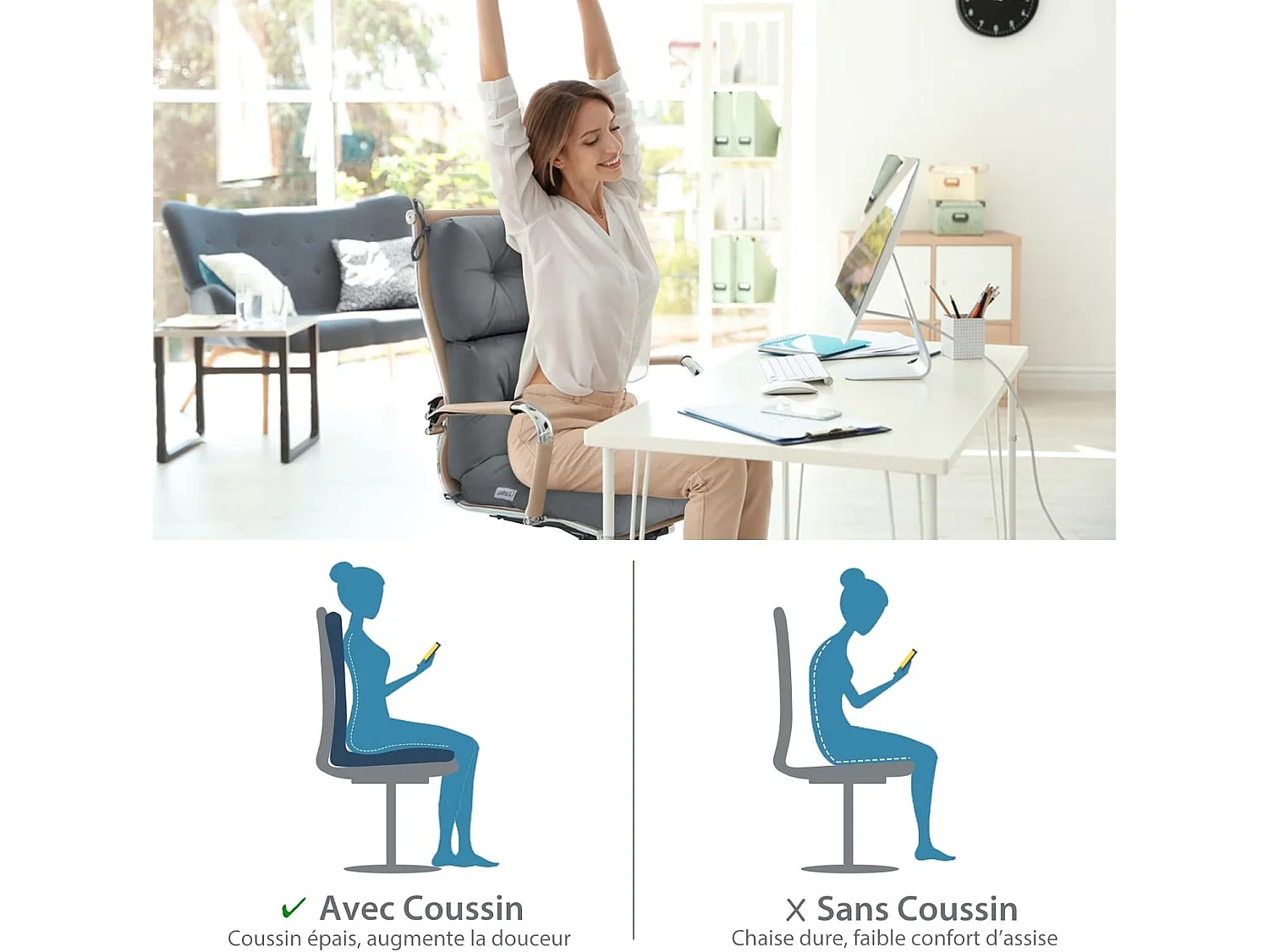 Coussin de Chaise à Dossier Haut avec Sangles en Corde Antidérapantes, Coussin de Siège de Patio en Polyester Imperméable pour Chaise Longue Fauteuil de Jardin