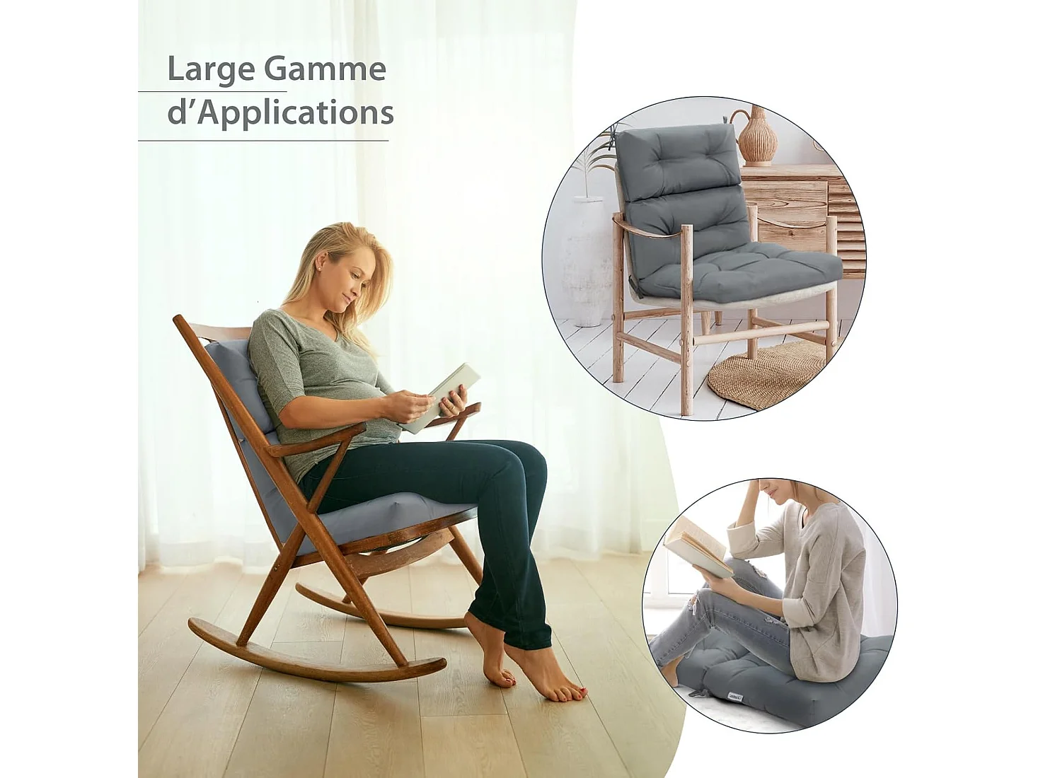 Coussin de Chaise à Dossier Haut avec Sangles en Corde Antidérapantes, Coussin de Siège de Patio en Polyester Imperméable pour Chaise Longue Fauteuil de Jardin