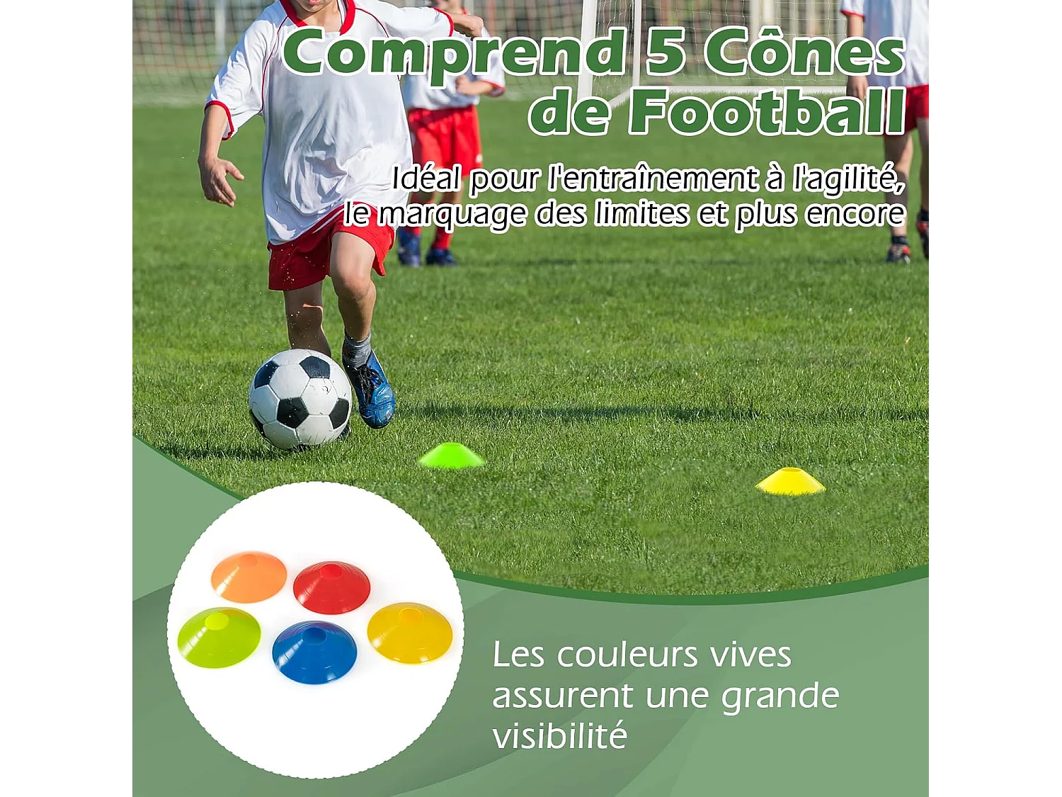 But de Football, Cage de Foot avec Filet Résistant aux Intempéries et Cadre UPVC Piquets de Sol et Cônes de Football (245 x 182 cm)