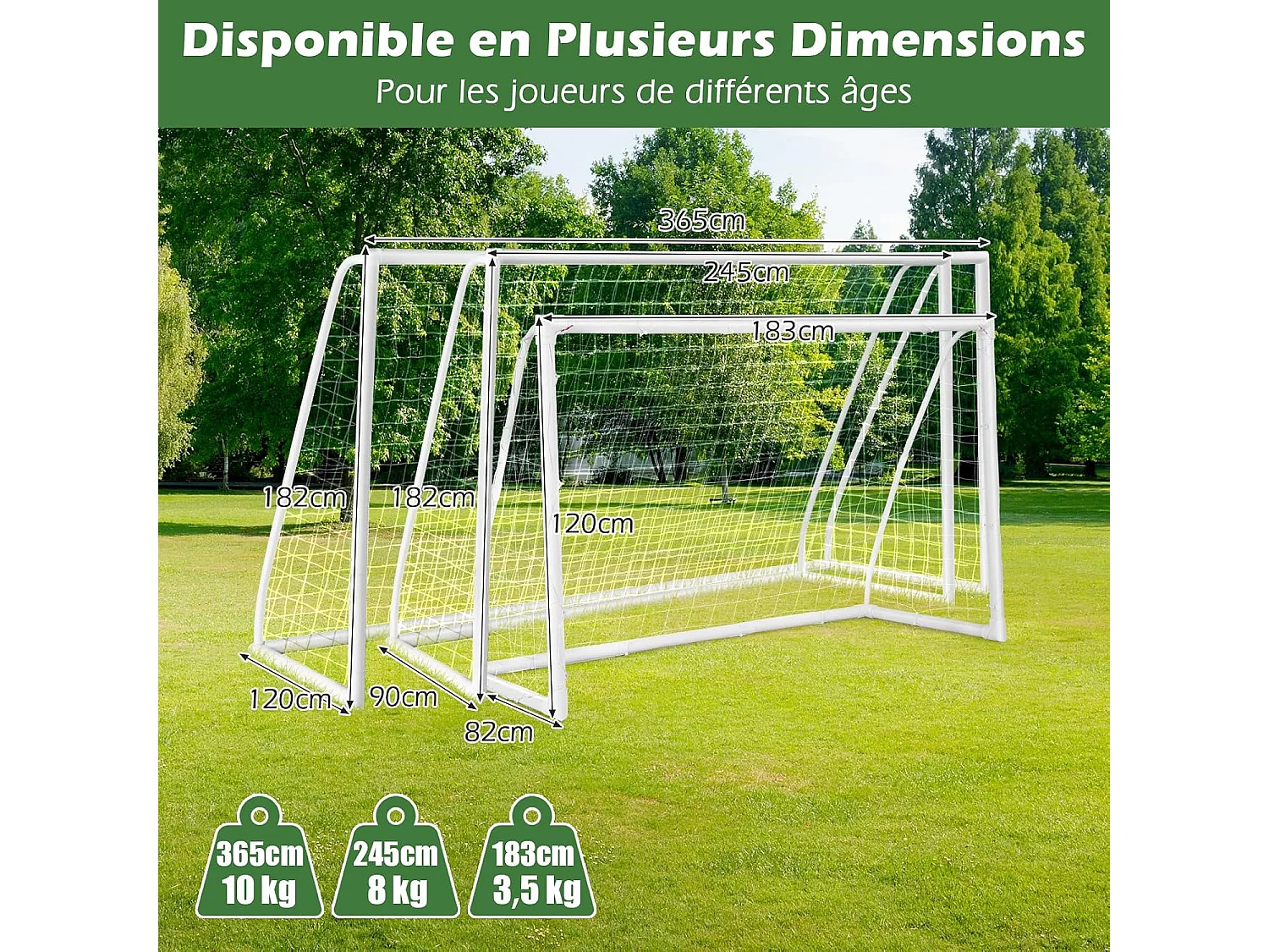 But de Football, Cage de Foot avec Filet Résistant aux Intempéries et Cadre UPVC Piquets de Sol et Cônes de Football (245 x 182 cm)