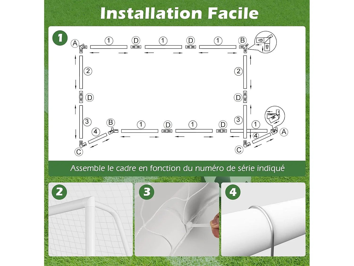 But de Football, Cage de Foot avec Filet Résistant aux Intempéries et Cadre UPVC Piquets de Sol et Cônes de Football (245 x 182 cm)