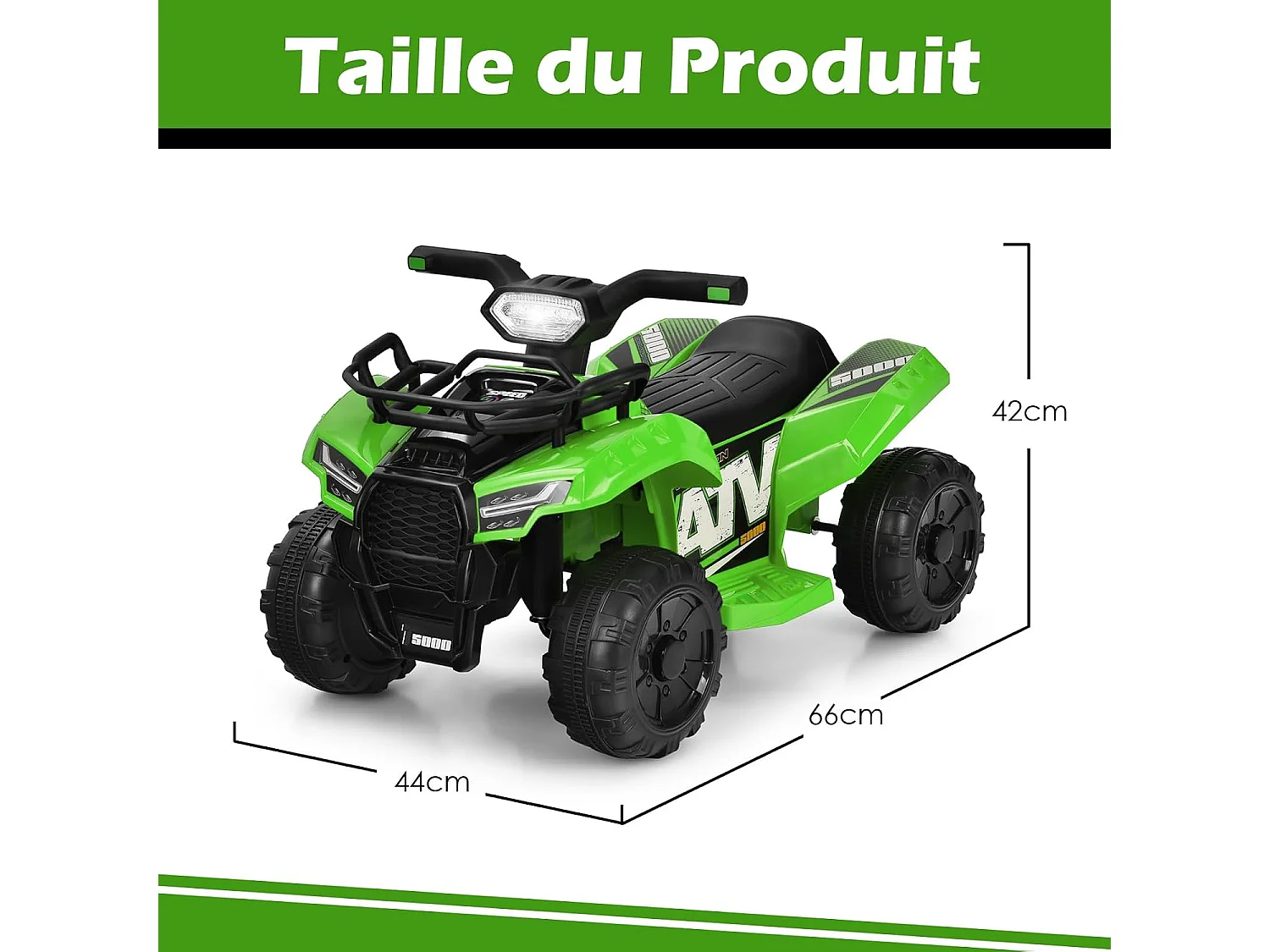 Quad Électrique Enfants avec 4 Roues Antidérapantes, Voiture Électrique Enfants avec Musique, Klaxon, Lumière LED, Guidon Lisse, Charge 20 KG 18-36 Mois (Vert)
