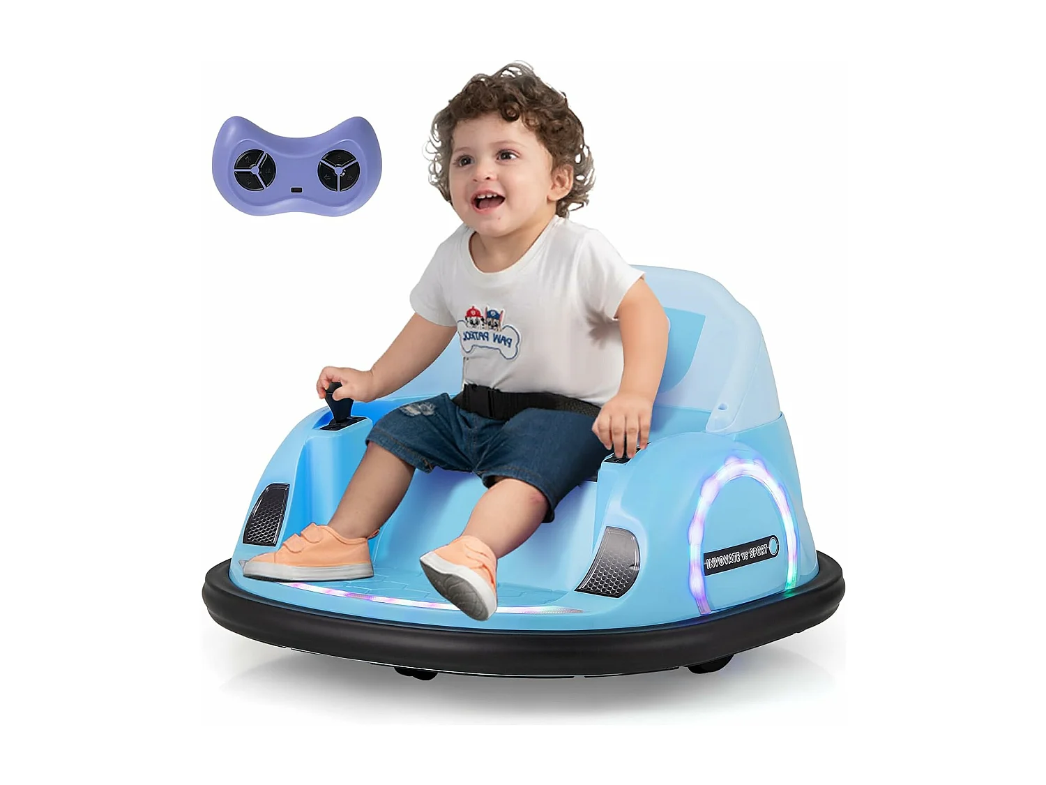 6V Auto Tamponneuse Électrique Enfant avec Télécommande, Voiture Tournante Bébé 360°avec Lumières LED & Musique &  Klaxon, Charge 25kg pour 18 Mois+ (Bleu)