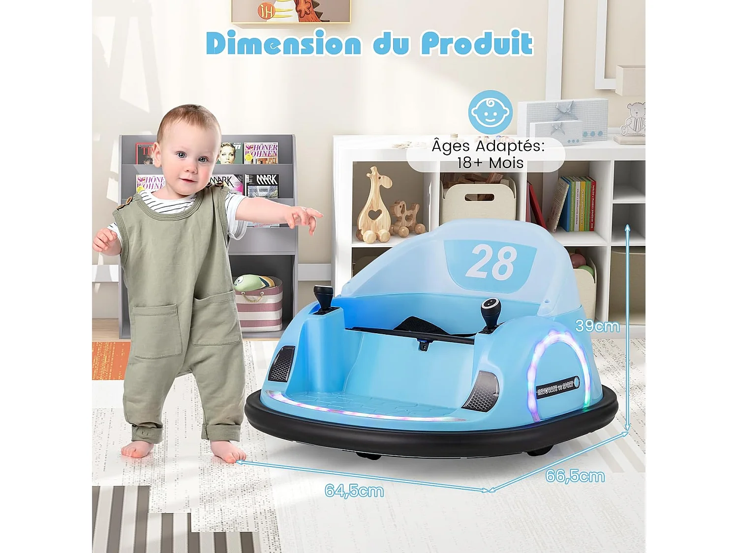 6V Auto Tamponneuse Électrique Enfant avec Télécommande, Voiture Tournante Bébé 360°avec Lumières LED & Musique &  Klaxon, Charge 25kg pour 18 Mois+ (Bleu)